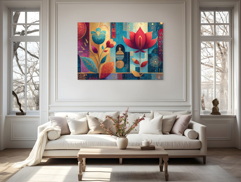 Prismatic Lotus Garden – Mughal Pop Canvas