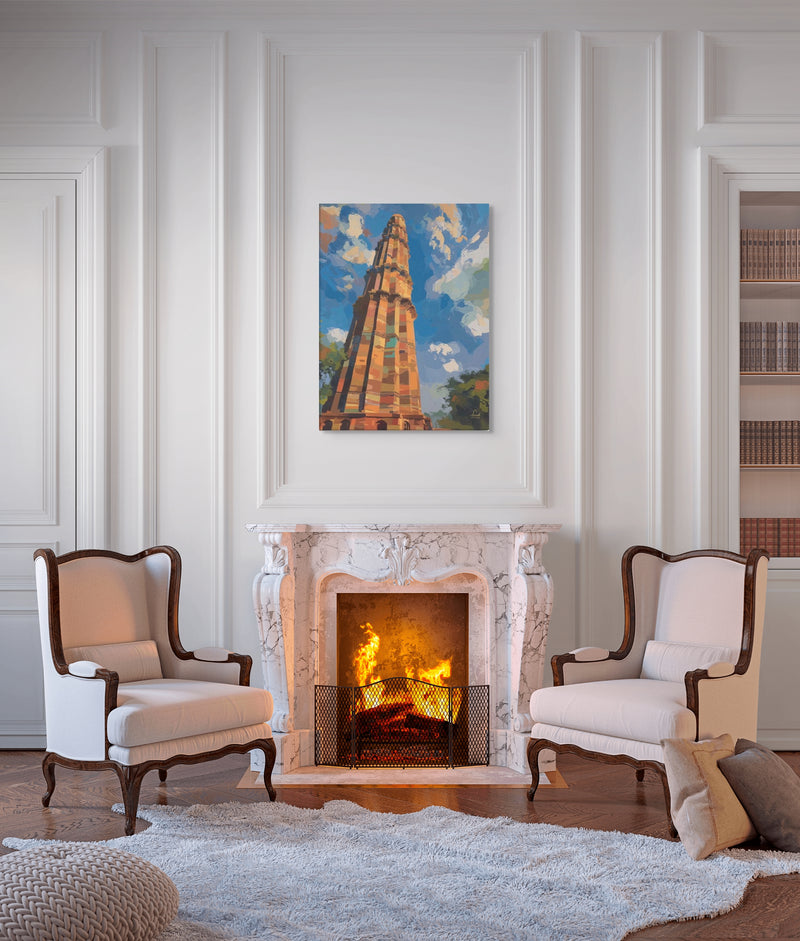Echoes of Stone – Qutb Minar Mughal Architecture Canvas Wall Art