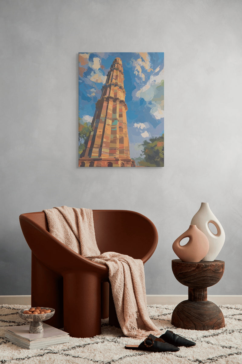 Echoes of Stone – Qutb Minar Mughal Architecture Canvas Wall Art