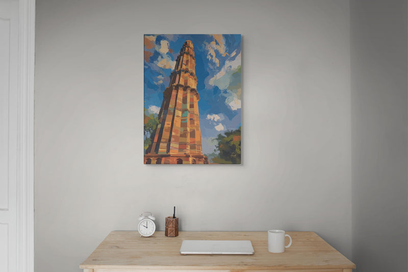 Echoes of Stone – Qutb Minar Mughal Architecture Canvas Wall Art
