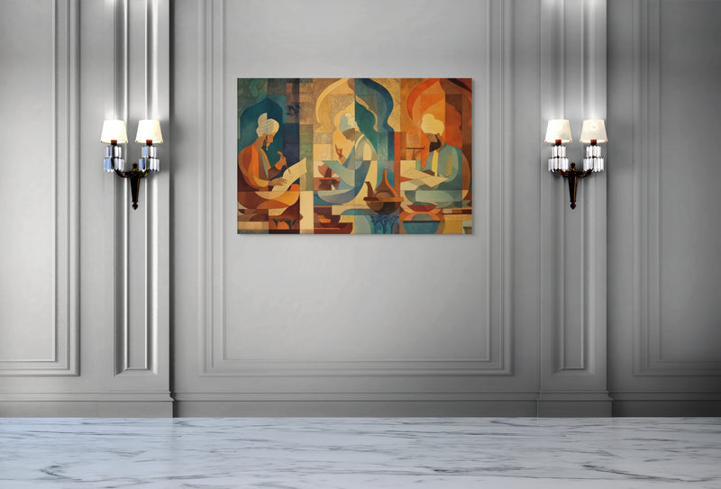 Scholars of the Mughal Era – Abstract Cultural Canvas Art | Mughal Heritage Wall Decor