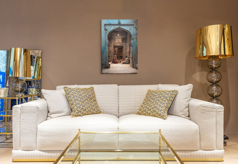 Whispers of the Blue Haveli – Mughal Courtyard Canvas Art